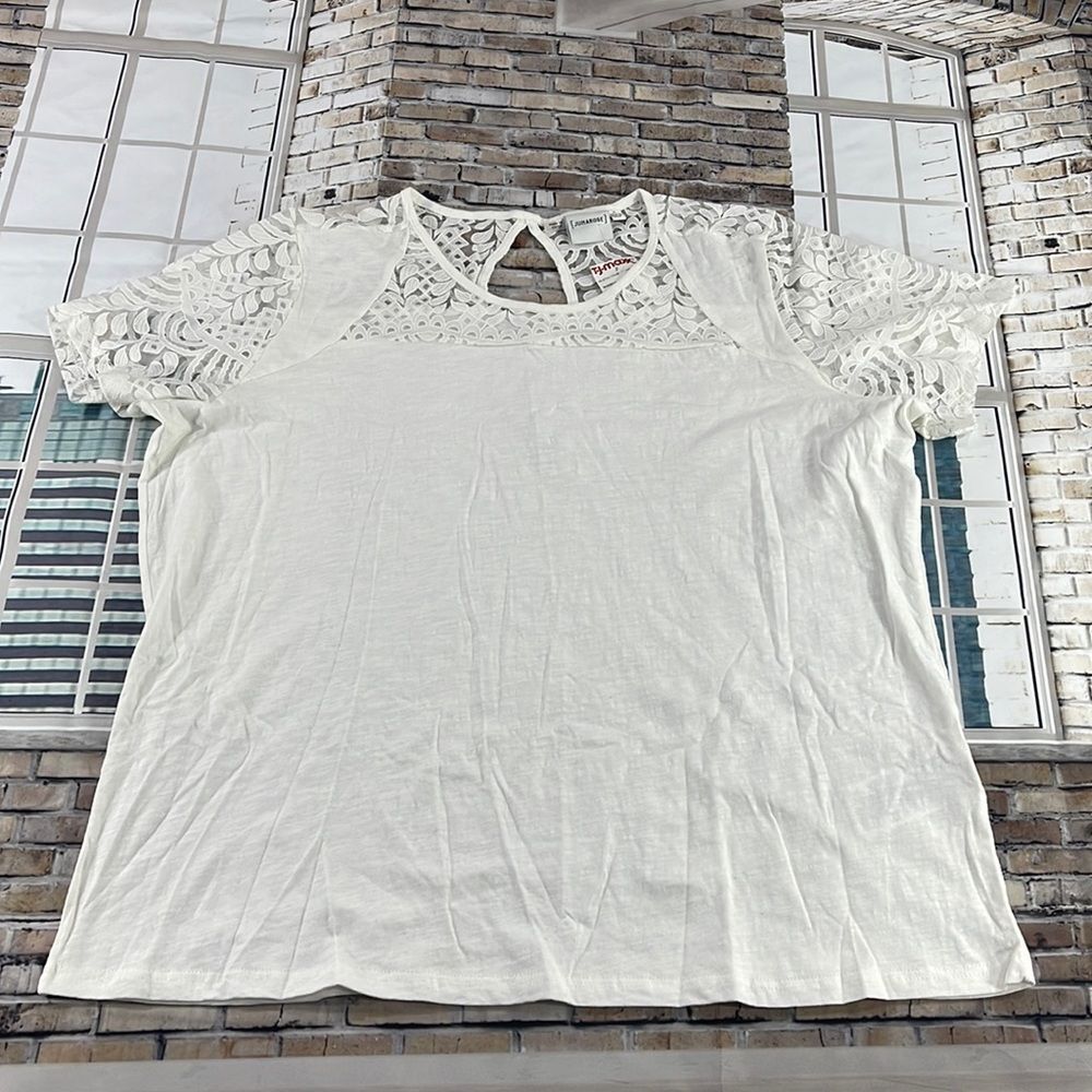 NWT Women’s Junarose Cream Cotton Floral Sheer Short Sleeve Shirt (XL) FY01